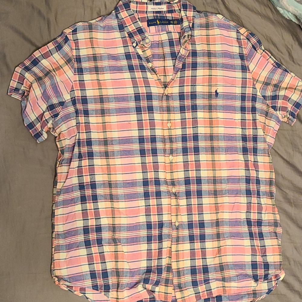 Women's Polo Pink/Blue Plaid Button up